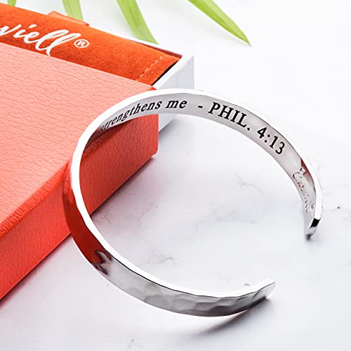 Carviell Bracelets for Women – 100+ Meaningful Engraved Messages – Solid 316L Surgical Stainless Steel Cuff Bracelet – Gift Ready - color: CHRISTIAN GIFT - I can do all things through Christ who strengthens me