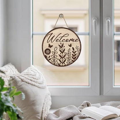 Welcome Brown Leaves Front Door Sign, Farmhouse Floral Butterfly - color: Leaves-3
