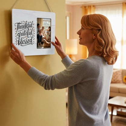 Christian Blessed Gifts Picture Frame, Thankful Grateful Blessed, Religious Gift for Mom Father Friends Frames Fits 4x6 Photo - color: Purple