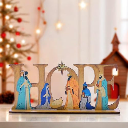Nativity of Jesus Decorative Sign with Slip Proof Base Nativity Scene Table Centerpiece Decoration Ornament Gifts for Easter Christmas