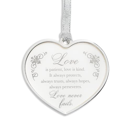 Roman Love is Patient Heart Ornament – Silver and White Hanging Keepsake – Gift Boxed Inspirational Decoration, Wedding
