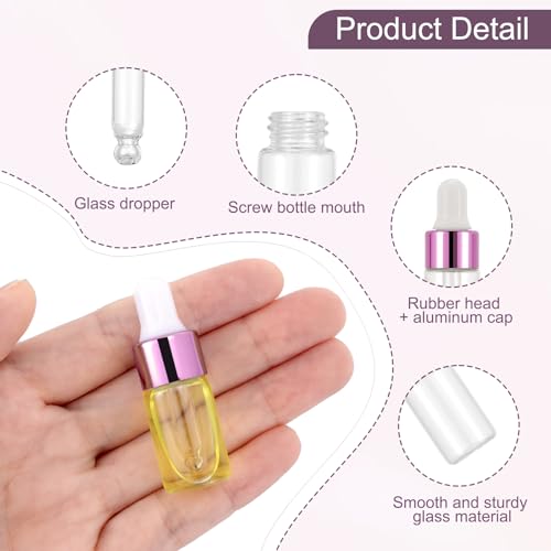 Kesell 15Pcs 3ml Glass Dropper Bottles, Pink Aluminum Caps - color: Pink