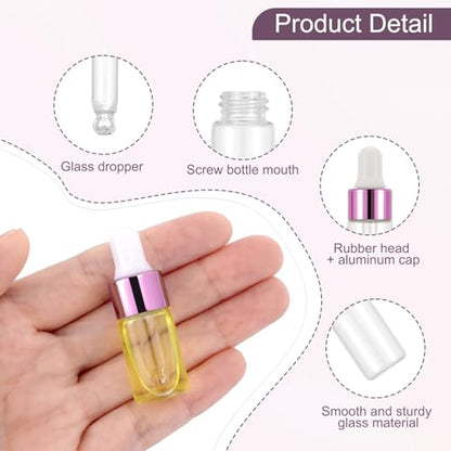 Kesell 15Pcs 3ml Glass Dropper Bottles, Pink Aluminum Caps - color: Pink