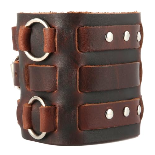 HZMAN Men's Alloy Genuine Leather Bracelet Bangle Cuff Adjustable - color: Brown