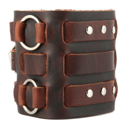 HZMAN Men's Alloy Genuine Leather Bracelet Bangle Cuff Adjustable - color: Brown
