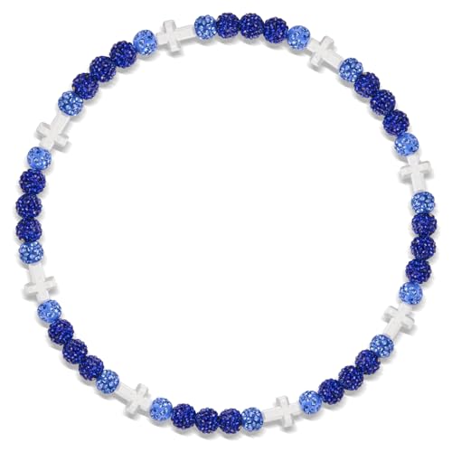 Beaded Baseball Necklace | Adjustable Sports Rope Chain with Baseball Cross Charm - Great Baseball Drip Gift for Players and Fans - color: Royal-Light Blue-Wht