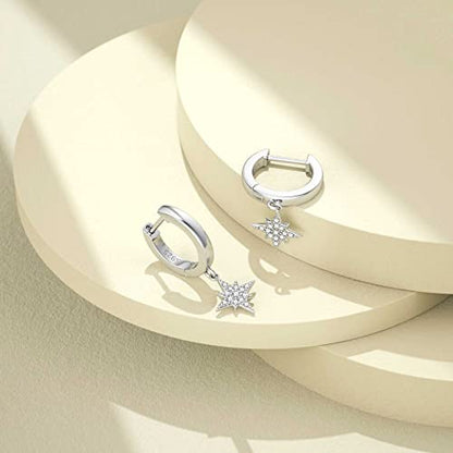 SEVENWELL Huggie Hoop Earrings for Women, Dangle Dangle Hoops - color: 06 Silver Celestial