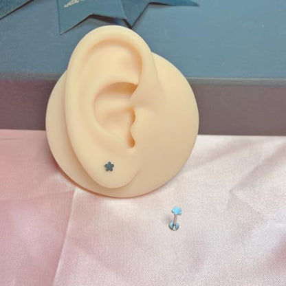 1 Pairs G23 Titanium 20G/18G/16G Press Fit Threadless Push Pop Top 4mm Flat Back Piercing Lip Stud Earring Labret Monroe Lip Ring Tragus Cartilage Bar Lehgth 6mm-12mm - color: 1 Pair Flower
