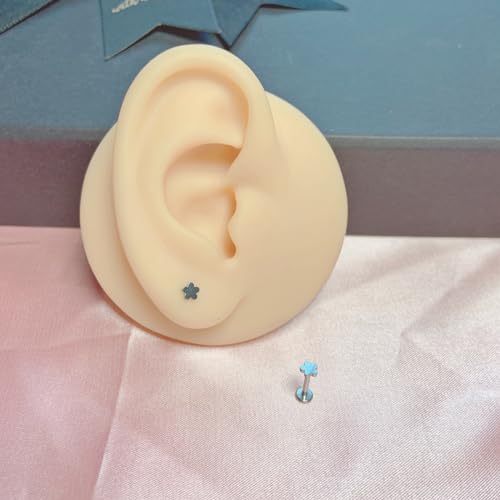 1 Pairs G23 Titanium 20G/18G/16G Press Fit Threadless Push Pop Top 4mm Flat Back Piercing Lip Stud Earring Labret Monroe Lip Ring Tragus Cartilage Bar Lehgth 6mm-12mm - color: 1 Pair Flower
