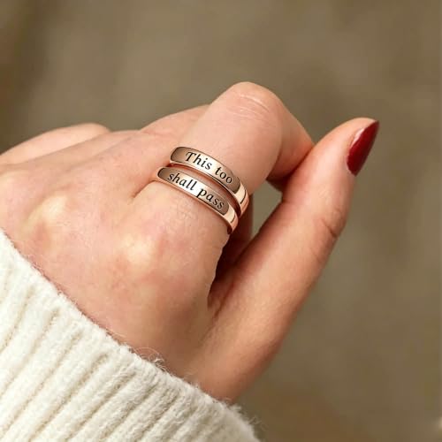 Faith Over Fear Cross Inspirational Rings for Women Daughter, Christian Blessed Hope Love Encouragement Rings Adjustable Open Tiny Purity Wrap Thumb Cross Ring Jewelry Graduation Cocktail Party - color: This Too Shall Pass Rose Gold