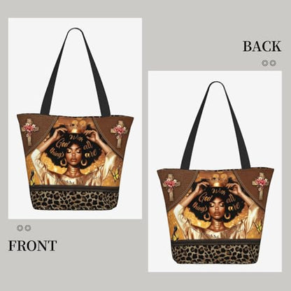 Women's Canvas Tote Bag with Zipper, Large Capacity Shoulder Bag for Work, Travel & Daily Use, Gifts for Mom - color: With God All Things Are Possible