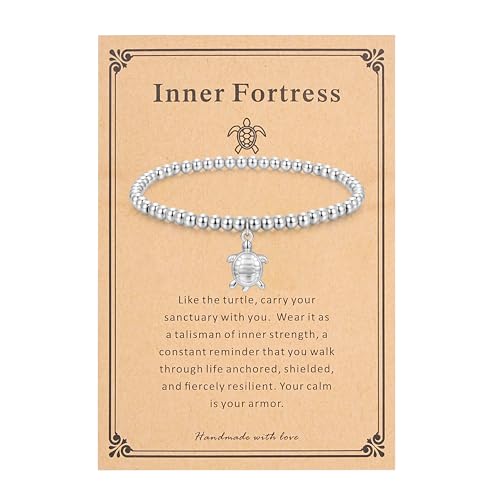 morniface Beaded Bracelet for Women, Handmade Stretch Bracelet with Charms, Dainty Stackable and Trendy Jewelry Gift - style: Silver Beaded-turtle