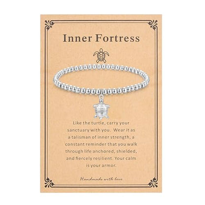 morniface Beaded Bracelet for Women, Handmade Stretch Bracelet with Charms, Dainty Stackable and Trendy Jewelry Gift - style: Silver Beaded-turtle