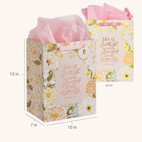 Christian Art Gifts Large Gift Bag with Tissue, Strength & Dignity, Pink - color: Be Still/Multicolor Floral, style: Large Portrait