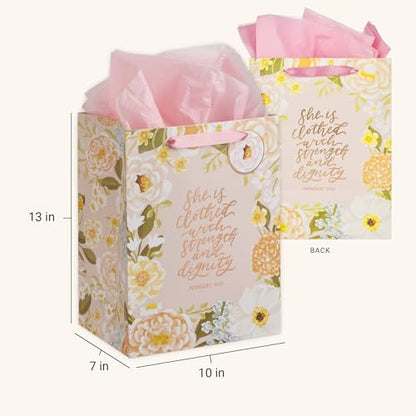 Christian Art Gifts Large Gift Bag with Tissue, Strength & Dignity, Pink - color: Be Still/Multicolor Floral, style: Large Portrait