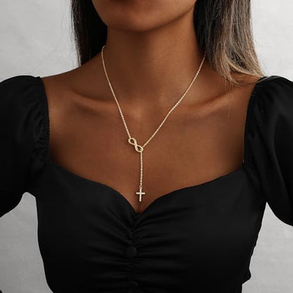 Cross Necklace for Women 14K Gold Silver Plated Small Cross Necklace Dainty Cross Pendant Choker Simple Trendy Cute Sideway Cross Charm Chain Necklaces for Women Trendy Christian Baptism Religious Faith Jewelry Gifts - size: Gold-151