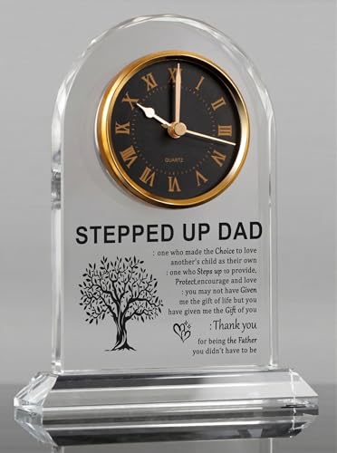 Stepdad Gifts from Daughter Son, Bonus Dad Fathers Day Glass Clock - color: Stepped Up Dad Gifts