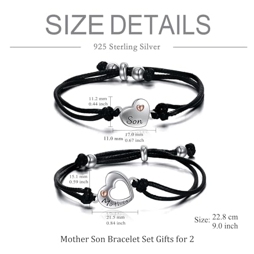 POPLYKE 925 Sterling Silver Infinity/Cow/Wing/Cross/Heart Bracelet for Mom and Daughter Jewelry Birthday - style: Motherandson bracelet Set
