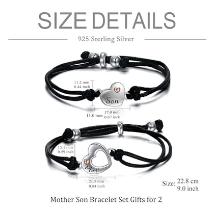 POPLYKE 925 Sterling Silver Infinity/Cow/Wing/Cross/Heart Bracelet for Mom and Daughter Jewelry Birthday - style: Motherandson bracelet Set