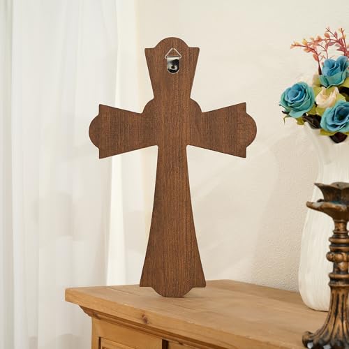 BGCarvedGrace Wooden Wall Cross with Heart Center - size: 10"L x 6"W