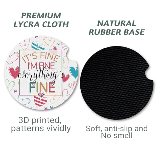 Yonlevres Car Coasters for Cup Holders, 2.75", 2 Pack, I'm Fine - color: I'm Fine