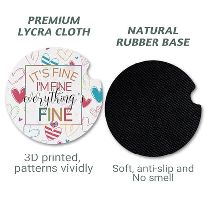Yonlevres Car Coasters for Cup Holders, 2.75", 2 Pack, I'm Fine - color: I'm Fine