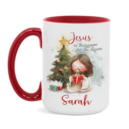 Adorable Jesus And Christmas Tree Design Mug, Custom Name Jesus Ceramic Cup, Novelty Coffee Mug 11oz 15oz, Personalized Christian Cup For Christmas, Customized Religious Mug, Gift For Kid - color: XUA-324-1554-JESUS IN CHRISTMAS DAY MUG
