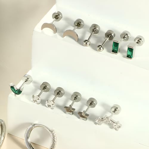 Stainless Steel Stud Earring 1 Pair Silvery Flatback Earrings Hypoallergenic Screwback Jewellery Flat Back Helix Jewelry for Sensitive Ears Women Ladies Aretes De Mujer - style: Pearl