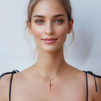 Gold Cross Necklace for Women, 14K Gold Plated - style: Relief Cross