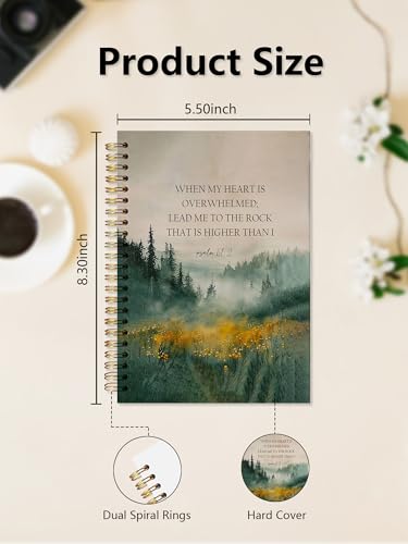 Forest Themed Hardcover Spiral Notebooks - Christian Religious Psalm 61:2 Bible Verse Journals for Teens Women Men, Prayer Church Notes Journaling Gifts for Writing 5.5x8.3 Inch-201 - color: white3