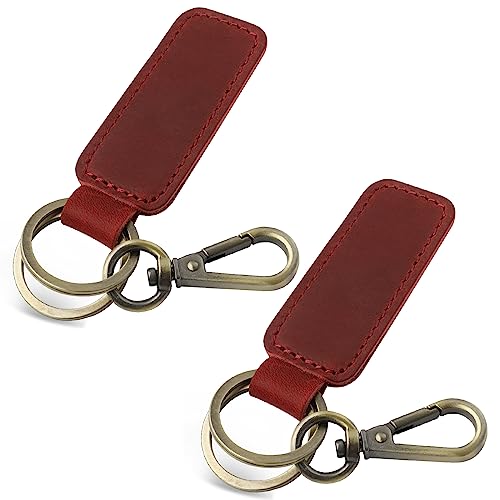 Jack&Chris Genuine Leather Car Keychain, Universal Key Fob Keychain, Leather Key Chain Holder for Men and Women, JC306 - color: Red*2