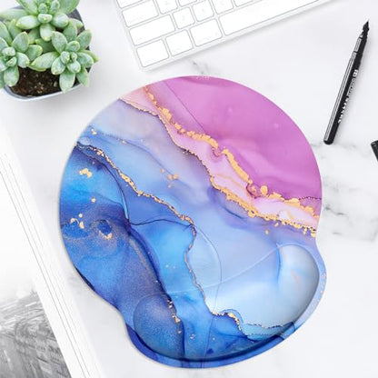 ITNRSIIET Ergonomic Mouse Pad with Wrist Support Wrist Rest Smooth Surface Non-Slip Rubber Base Comfortable Office Supplies Pain Relief, 9.8 x 9.1 inches, Blue Purple Marble Art - color: Blue Purple Marble Art