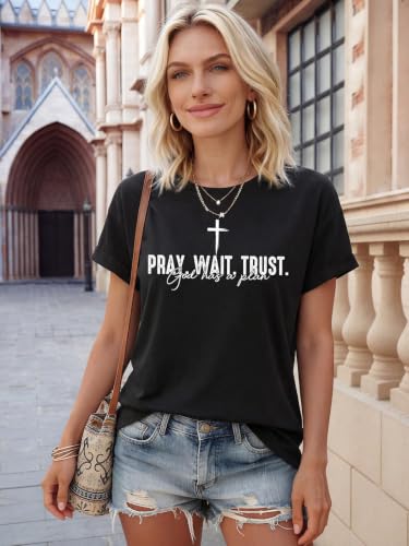 Christian Shirts for Women Religious Tshirts Faith Jesus Graphic Tee Tops - color: Black Pray, size: Large