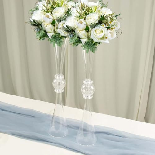 Efavormart 2 Pack | 27" Clear Crystal Embellishment Trumpet Table Centerpiece, Reversible Plastic Flower Vase - color: Clear, size: 27"