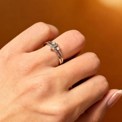 Cross Ring for Women, Dainty Faith Cubic Zirconia Ring Easter Religious Christian Confirmation Baptism Women's Jewelry Gifts for Mother Sisters Daughter Granddaughter Non Tarnish