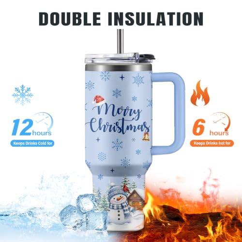 Christian Gifts for Women 40oz Tumbler - Insulated Travel Mug with Handle (Christmas Snowman, 40 Ounces) - color: Christmas Snowman