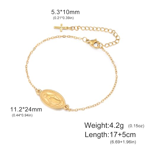 VASSAGO Virgin Mary Bracelet for Women Men Double-Sided Virgen de Guadalupe Rosary Bracelet Medal Handmade Braided Rope Catholic Christian Religious Jewelry Gift - color: Gold 9