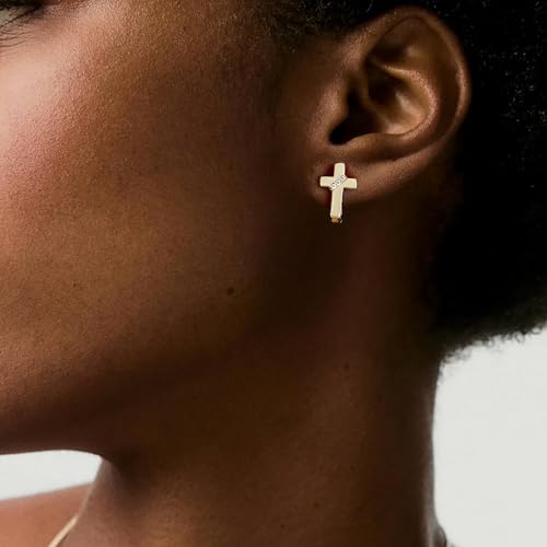 14K Gold Cross Huggie Earrings for Women Hoop Small Cross Earring - color: Gold Cross Hoop Earring