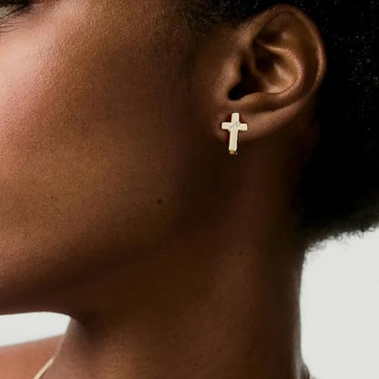 14K Gold Cross Huggie Earrings for Women Hoop Small Cross Earring - color: Gold Cross Hoop Earring