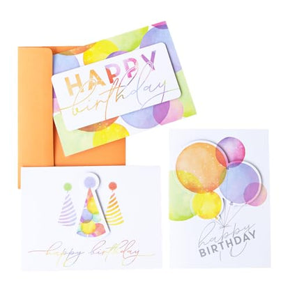 Masterpiece Colorful Pop Out Happy Birthday Cards / 12 Boxed Birthday Cards With Orange Envelopes / 4 5/8" x 6 1/4" Folded Greeting Cards With Inside Verses / 3 Pop Out Dimensional Designs - color: Colorful Pop Out