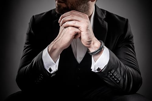 SERASAR Men's Leather Bracelet with Stainless Steel Magnetic Clasp - color: Black, size: 17cm, style: Double