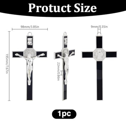 HOBBIESAY 1PCS Crucifix Wall Cross 7.6 * 3.8 Inch Black Metal Slender Crosses Inspirational Home Décor Antique Crucifix Wall Cross Metal Art Enamel Give Blessing Spiritual Sacred Faith Gift - color: Black