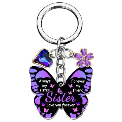OEHEDOU Butterfly Gifts Keychain For Women Men Family Members Memorial Gift - color: Black and Purple