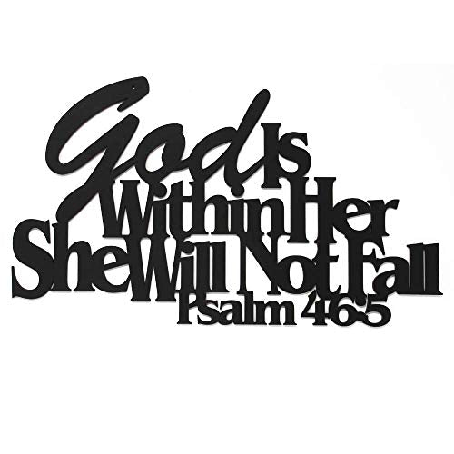 Inspirational Word Art, Christian Faith Biblical Verse Wall Sign, Hand-Made Wooden Decoration Plaque for Home, Office, Church, 17 x 10 inches (God Is Within Her, She Will Not Fall) - color: God Is With Her