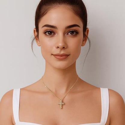 Gold Cross Necklace for Women, 14K Gold Plated - style: Filigree Cross