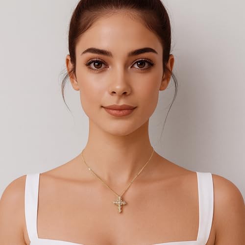 Gold Cross Necklace for Women, 14K Gold Plated - style: Filigree Cross