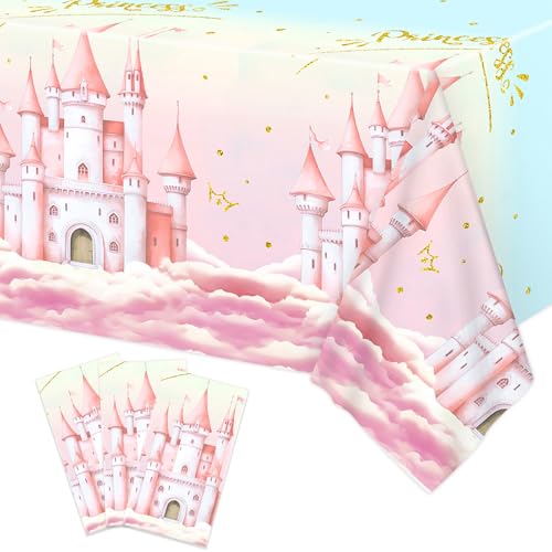 3Pcs Princess Party Tablecloths, Disposable Pink Castle Plastic Table Cover - color: Princess