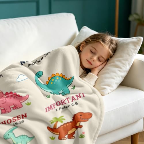 Mosslink Baptism Gifts for Boys Girl, Christian Gift Dinosaur Blanket 40"x50" - color: White-god Says I Am