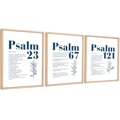 Blue Set of 3 Poster Bible Verse Wall Art,Psalm 23 Christian Wall Decor - color: Psalm of David