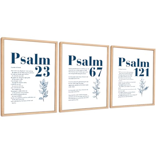 Blue Set of 3 Poster Bible Verse Wall Art,Psalm 23 Christian Wall Decor - color: Psalm of David